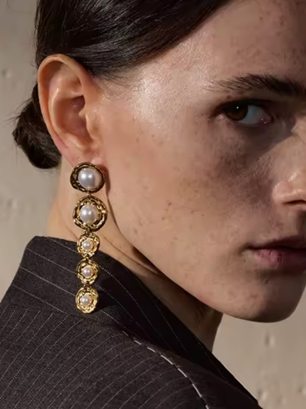 Golden Pearl Cascade Earrings